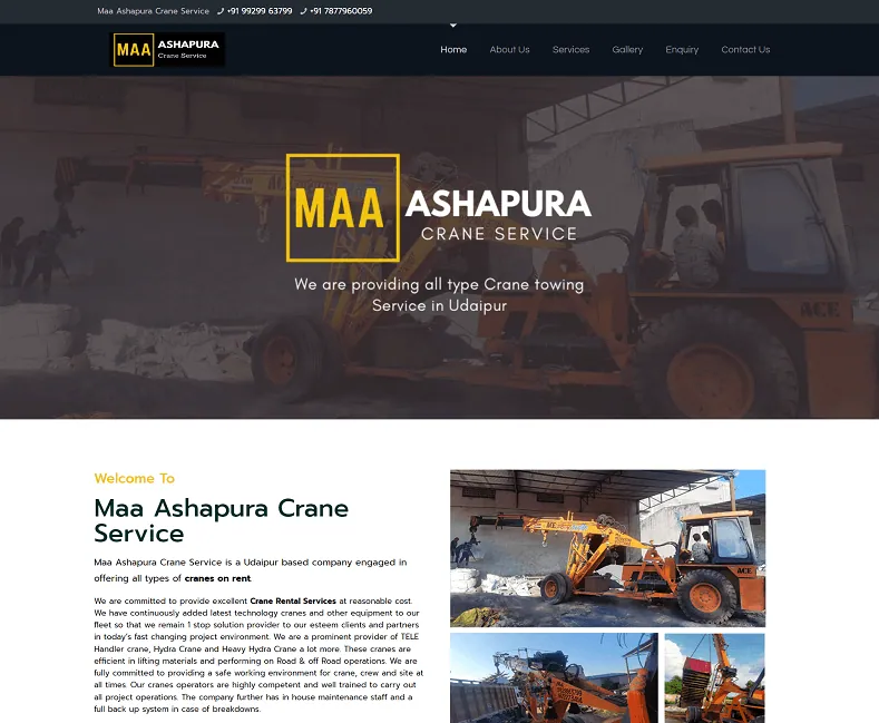 Udaipur Crane Services website